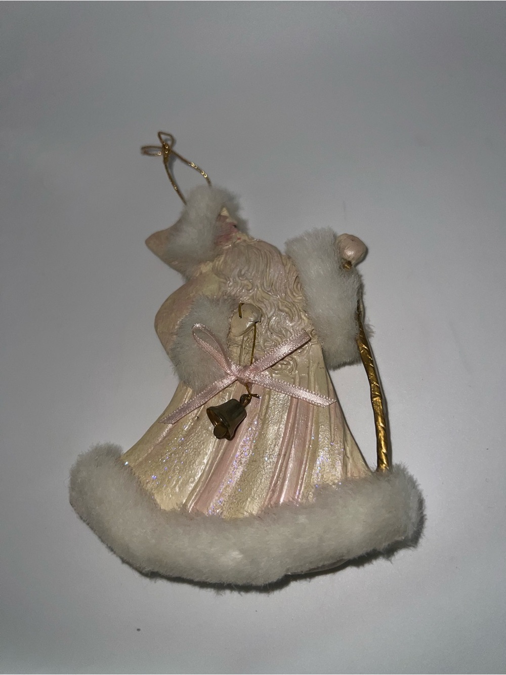 Pink and Cream holiday Ornament with Faux Fur Trim